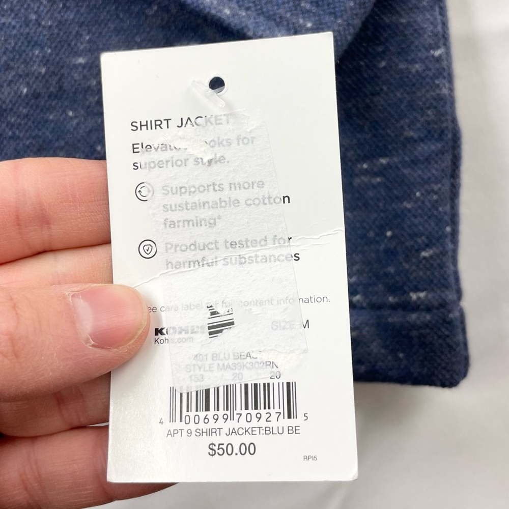 NWT APT.9 Men’s Shirt Jacket Size Medium Heathered Dark Blue Snap Buttons - Picture 6 of 7